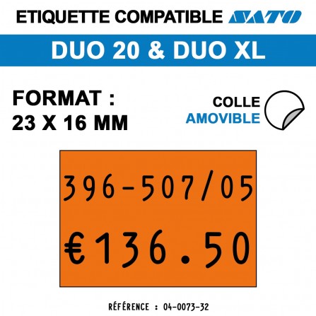 1200 Étiquettes oranges fluo amovibles pour étiqueteuse SATO 20 - 23x16