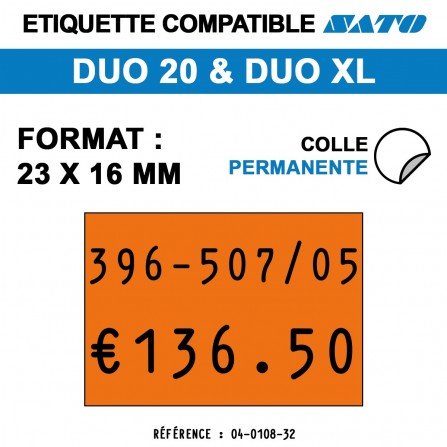 1200 Étiquettes oranges fluo permanentes pour étiqueteuse SATO 20 - 23x16