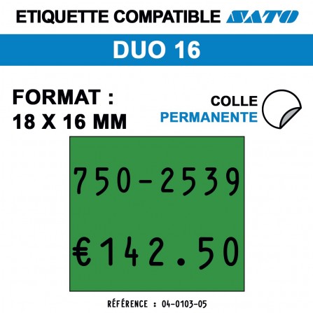 1500 Étiquettes vertes permanentes pour étiqueteuse SATO DUO 16 - 18x16