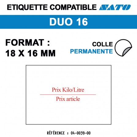 1500 Étiquettes "prix kilo/litre" pour étiqueteuse SATO DUO 16 - 18x16