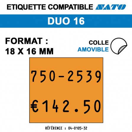 1500 Étiquettes oranges fluo amovibles pour étiqueteuse SATO DUO 16 - 18x16