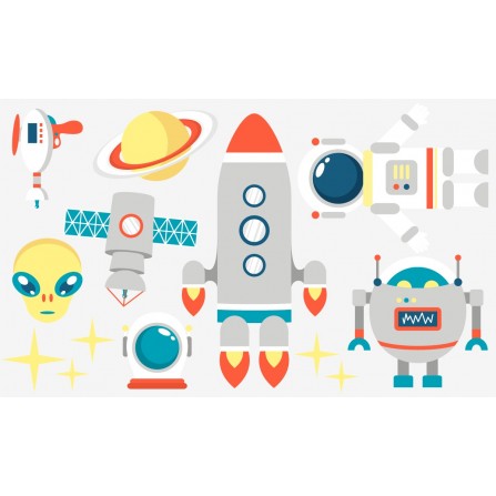 Stickers aventures spatiales - planche format 120 x 70 cm